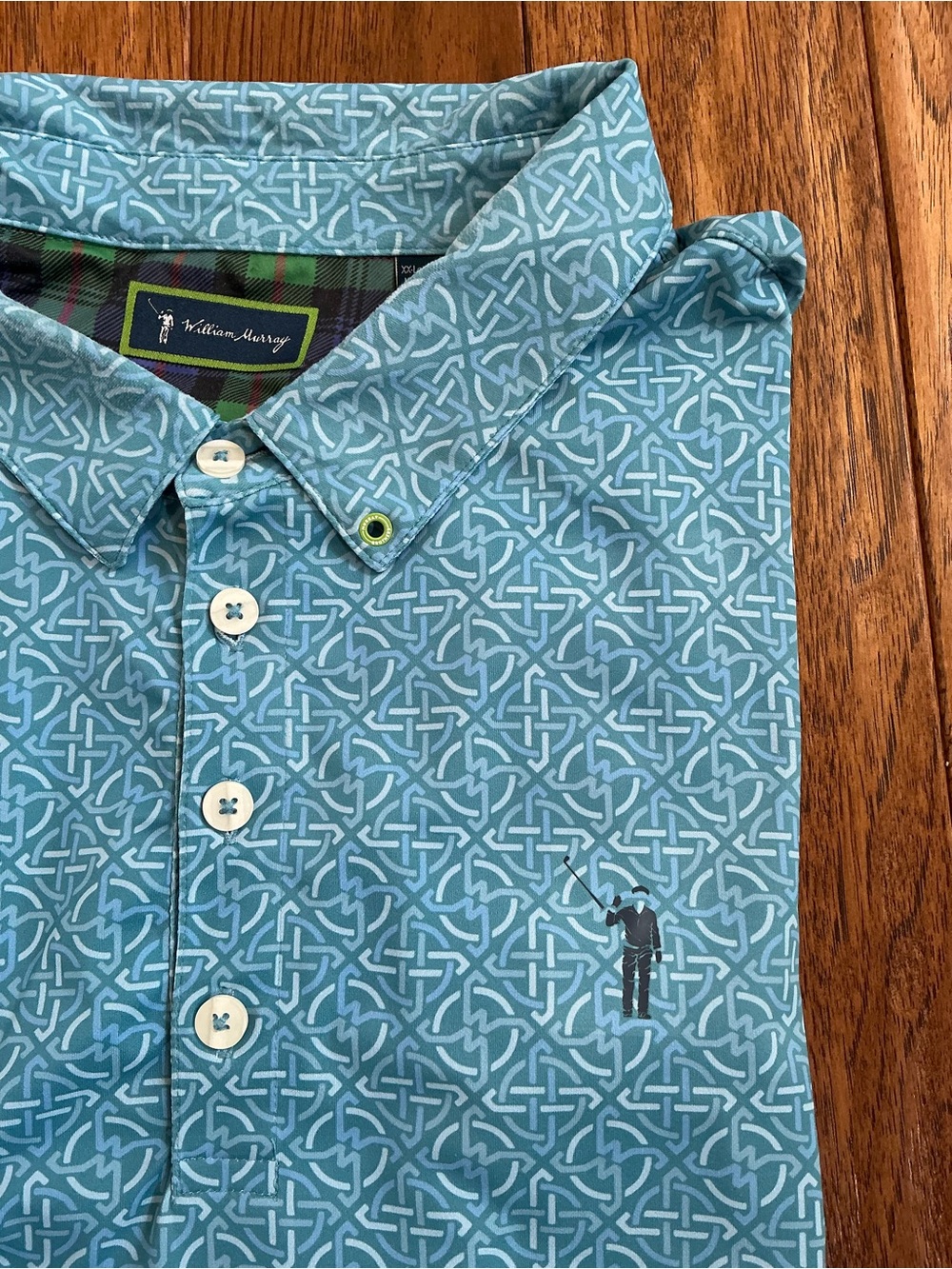 William Murray Blue and Teal Geographic Pattern Short Sleeve Golf Polo, XXL